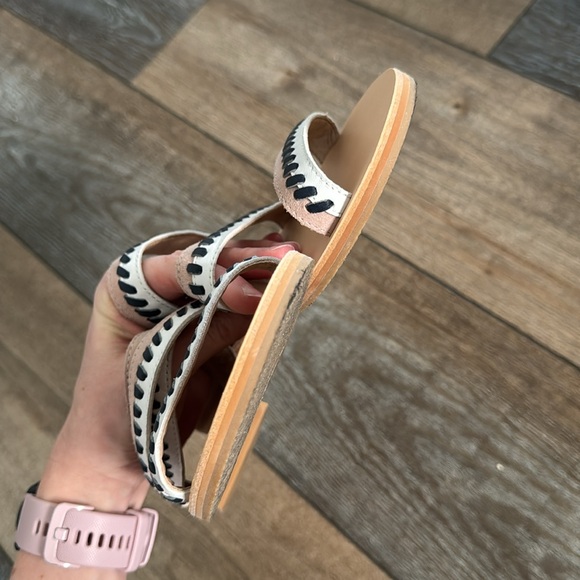 Jack Rogers Amelia Sandals White Tan Navy Peach Pink Women’s 8M Three Strap Flat - Picture 9 of 10